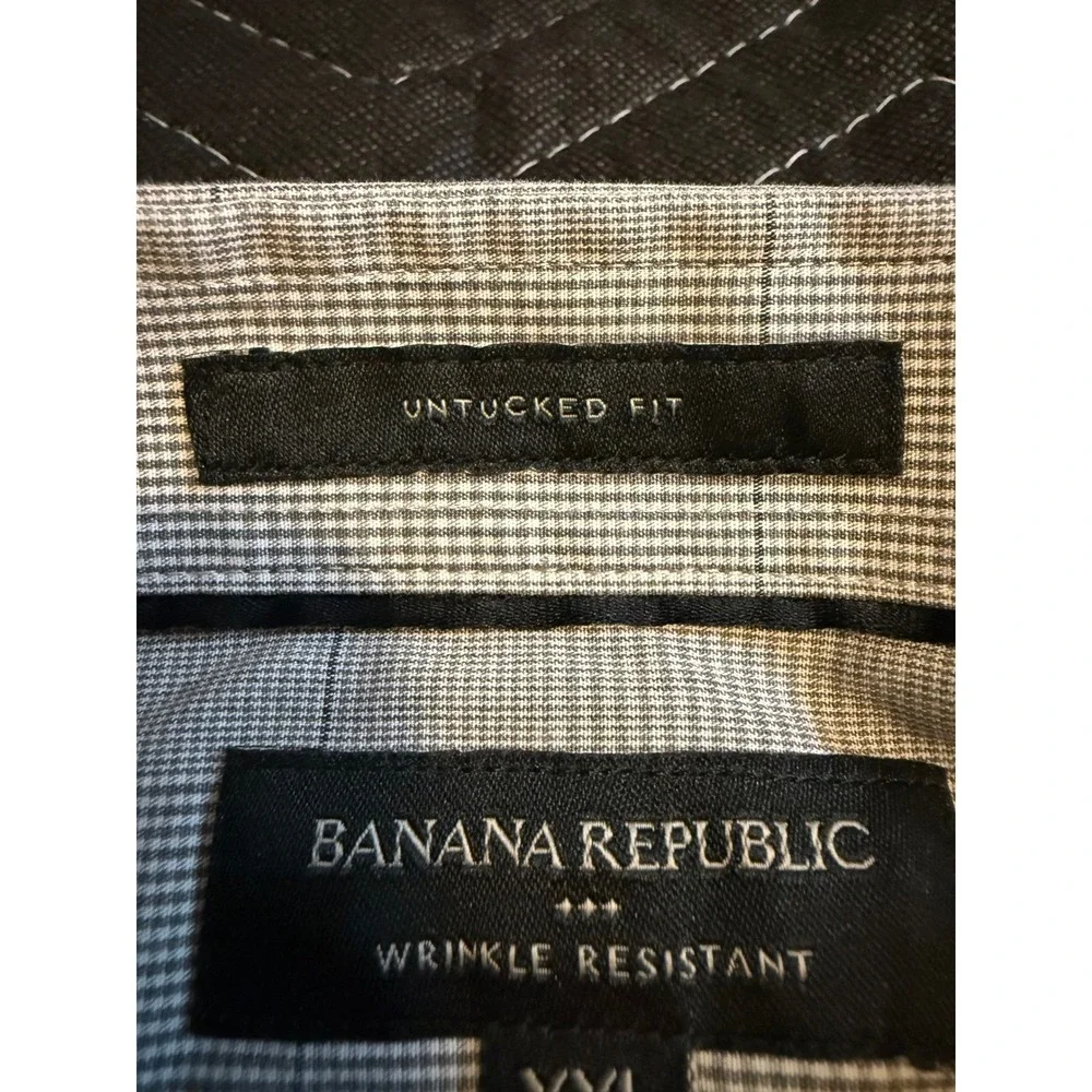 Banana Republic Untucked Fit Button Down Shirt Mens XXL Plaid Wrinkle Resist